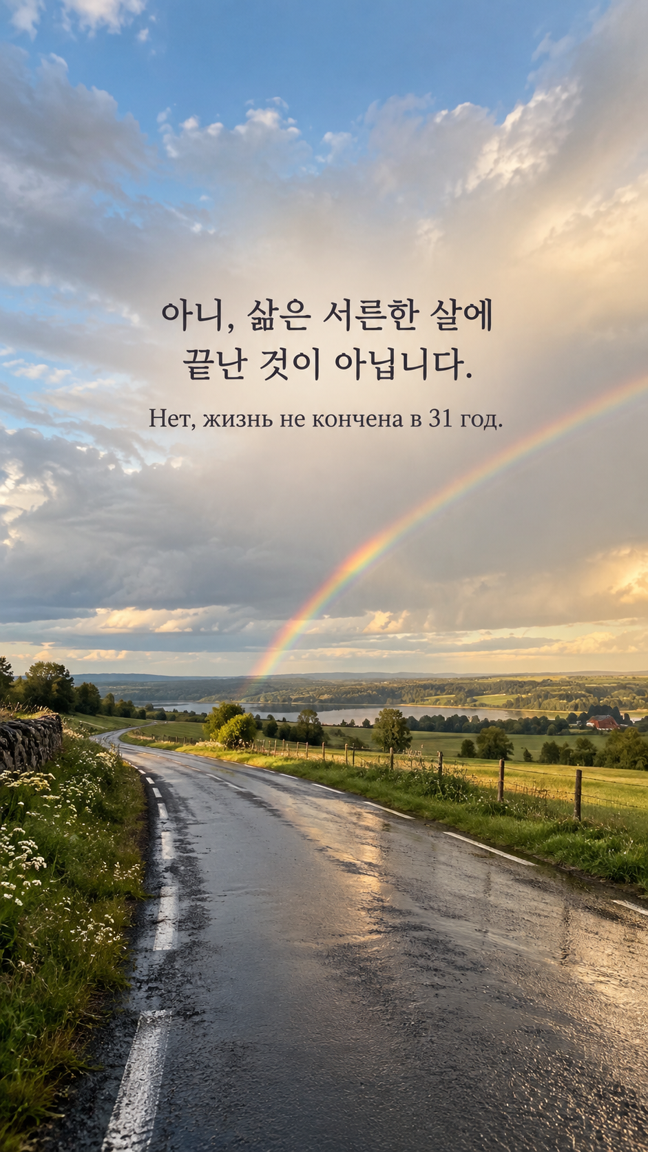 삶은 아직 끝나지 않았다 — 무지개 아래 이어지는 시골길
