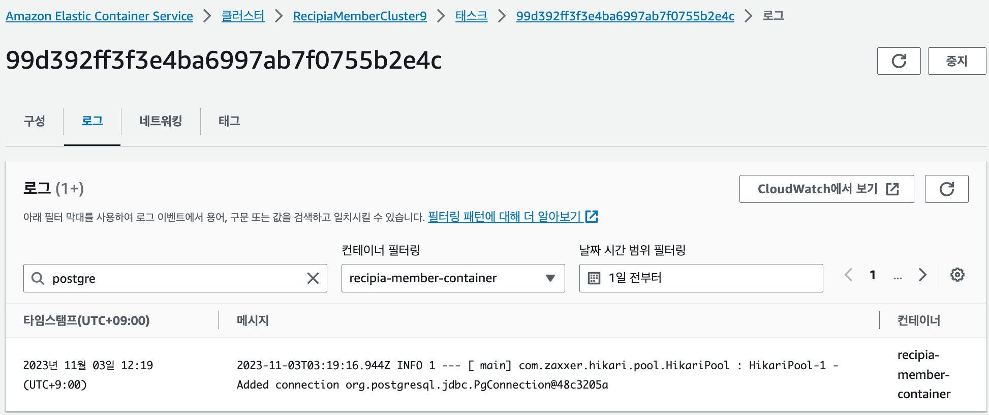 ECS 태스크 로그 확인하기