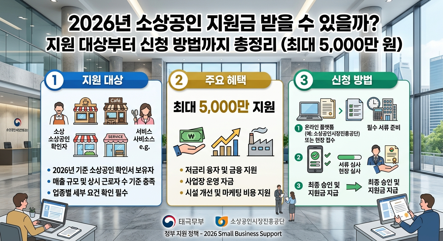 2026년 소상공인 지원금 받을 수 있을까? 지원 대상부터 신청 방법까지 총정리(최대 5,000만 원)