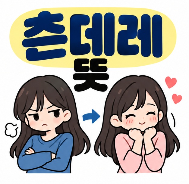 츤데레 뜻 문구와 차가운 표정에서 부드러운 표정으로 바뀌는 캐릭터 얼굴을 보여주는 대표 카드