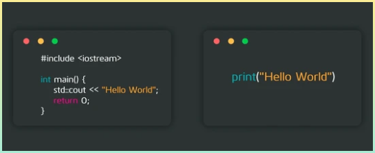 C언어와 Pytohn언어로 프로그래밍된 코드의 차이점을 표현한 이미지