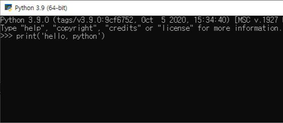 파이썬 인터렉티브 셸에서 print 함수를 이용해 hello, python을 출력하는 문장