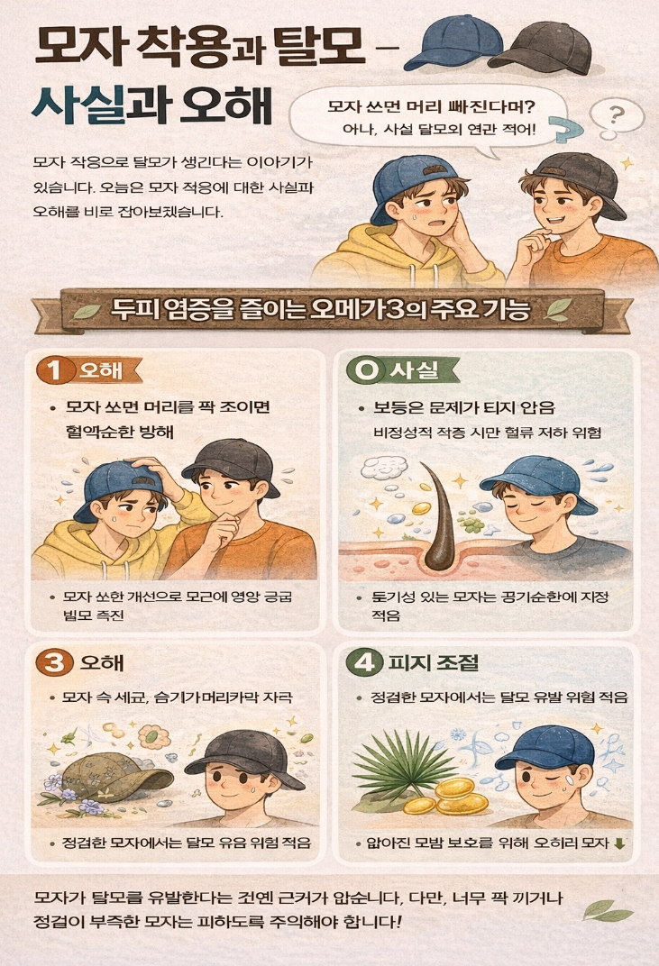 모자 착용과 탈모 &mdash; 사실과 오해