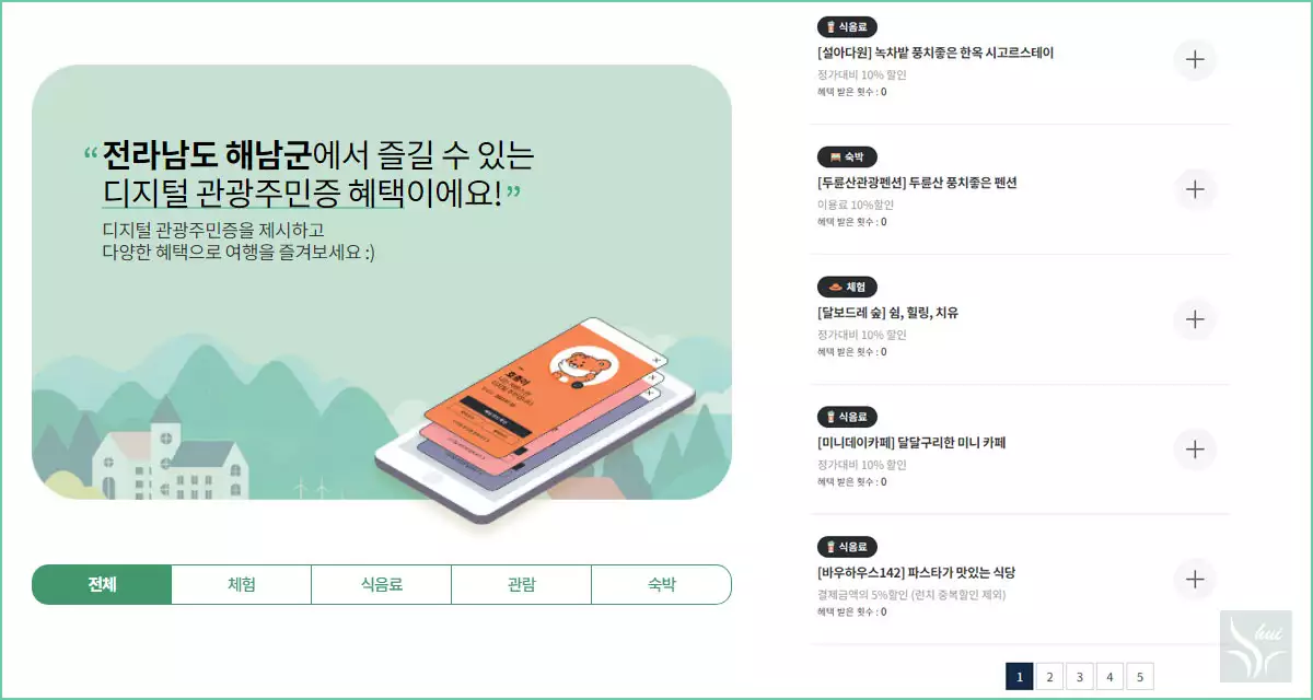 전남 해남군의 각종 혜택