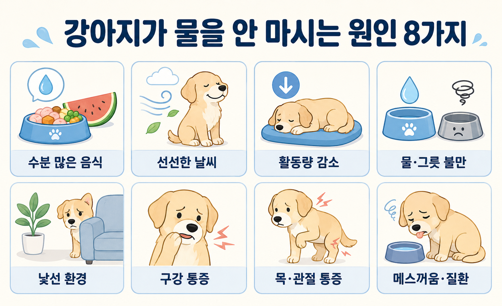 강아지가 물을 안 마시는 주요 원인 8가지