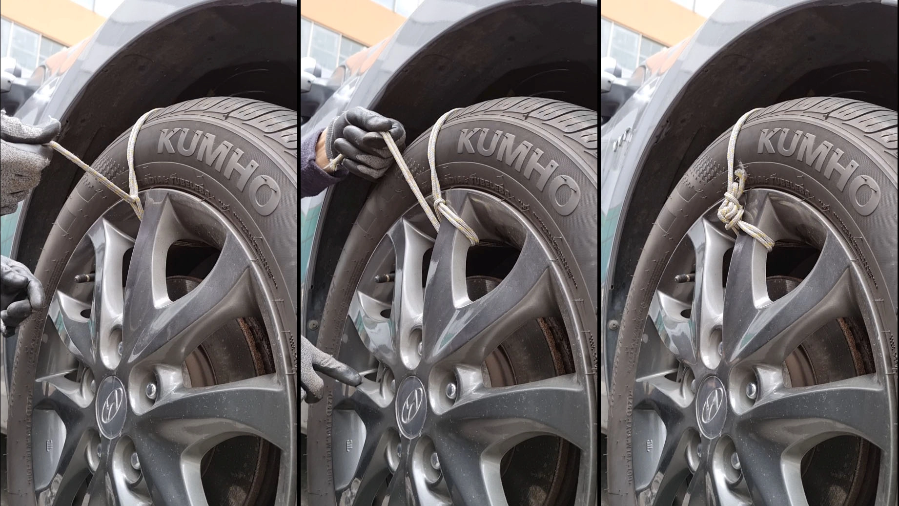 로프 스노우체인 장착한 모습