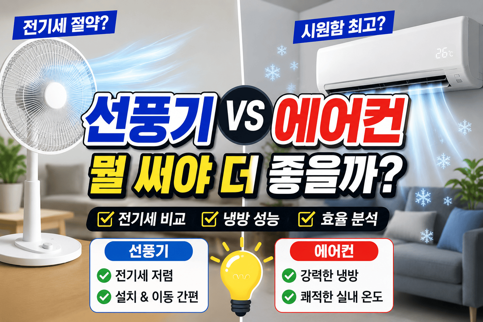 선풍기와 에어컨 비교 (전기세, 효율, 냉방)