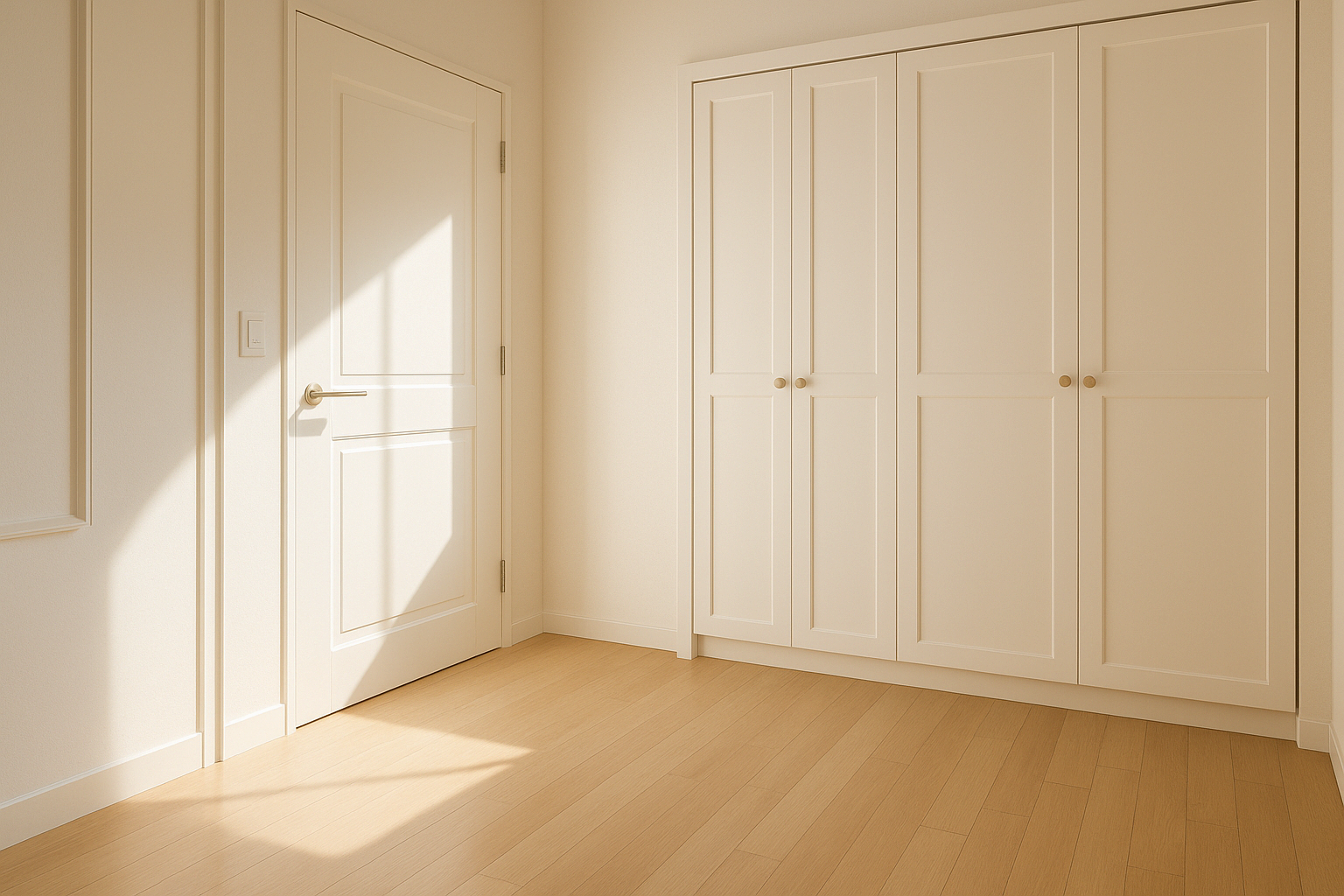 밝은 현관 바닥이 깨끗하게 닦여 있고 신발장이 정돈된 모습