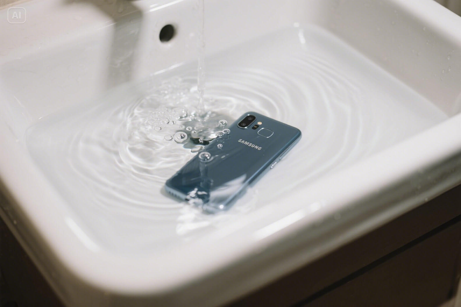 세면대에 빠진 핸드폰