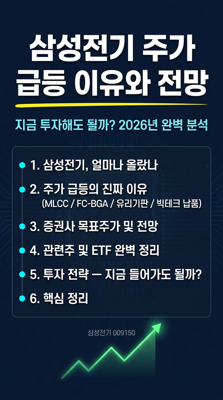 삼성전기 주가 급등 이유, 전망, 목표가, 사업내용(콘덴서, 유리기판), 관련주 및 ETF, 투자 전략