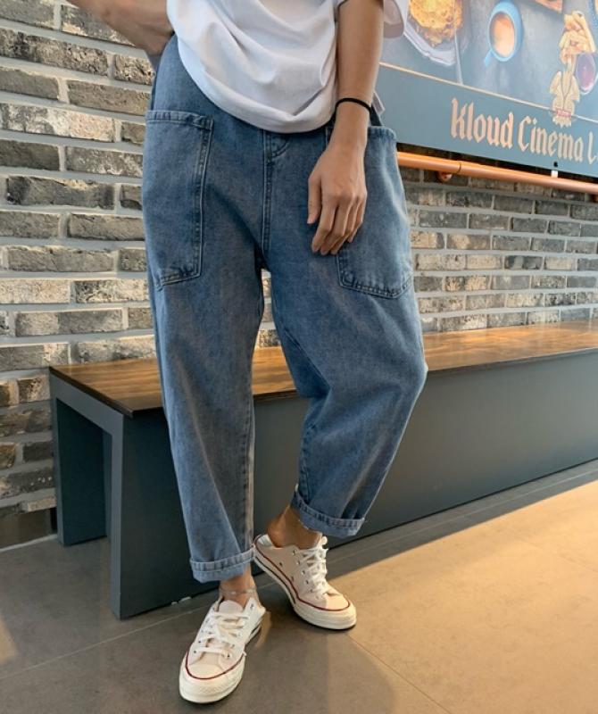통밴드 포켓 배기 청바지 오버핏 간절기 봄 빅사이즈