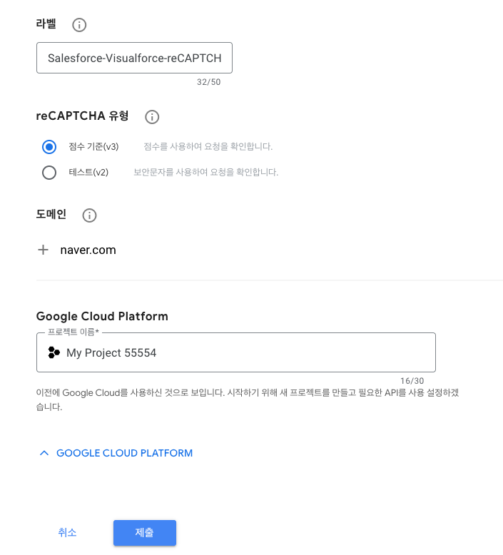 reCAPTCHA 발급