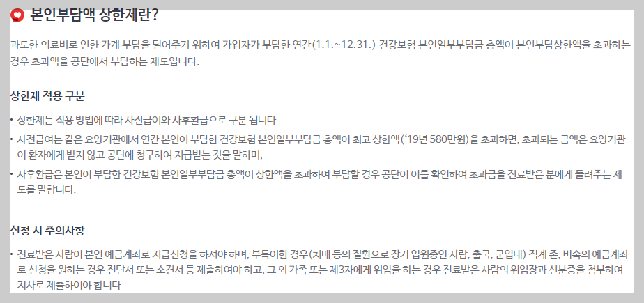 본인부담액 상한제에 대한 설명