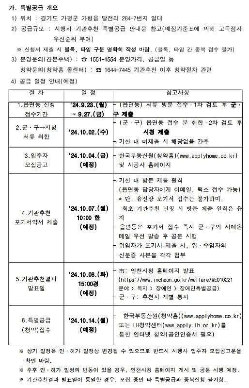 (민간분양) 장애인특별공급 기관추천 대상자 신청 - 가평 자라섬 수자인 리버페스타