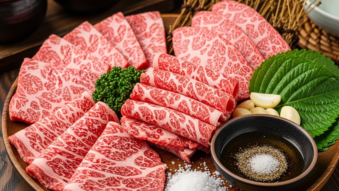 마블링이 훌륭한 명품 한우 선물세트와 고급 보자기 포장