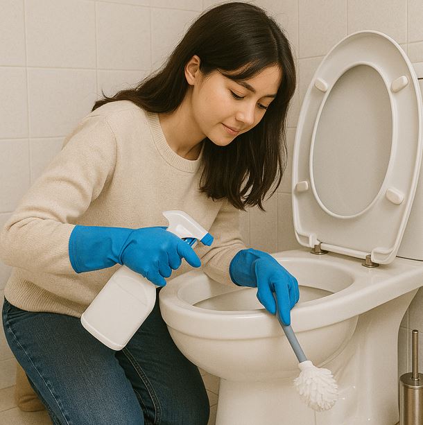 화장실 변기를 청소하는 사진