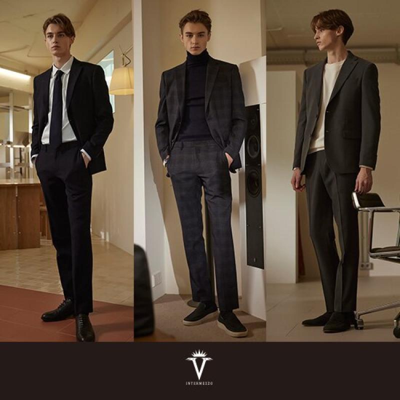 인터메조 울 블렌드 컴포터블 수트 1벌세트 (그레이네이비)