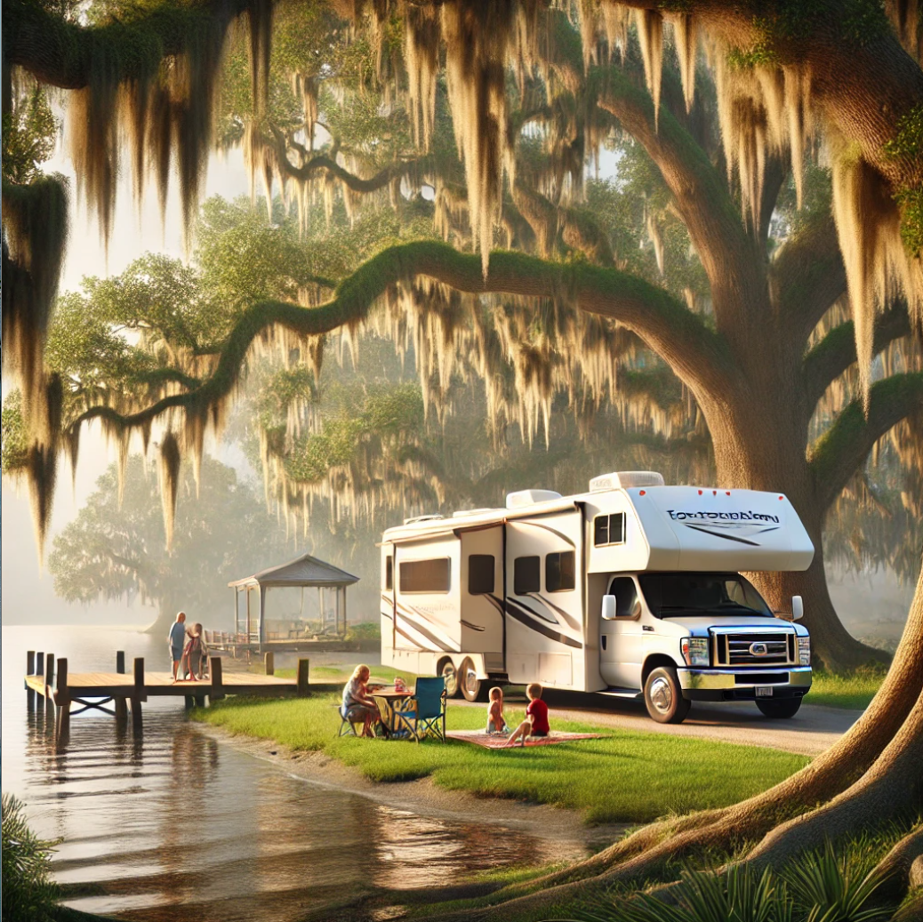 미국 폰트샤트레인 주립공원에서 캠핑카로 여행하는 모습이 담긴 사진