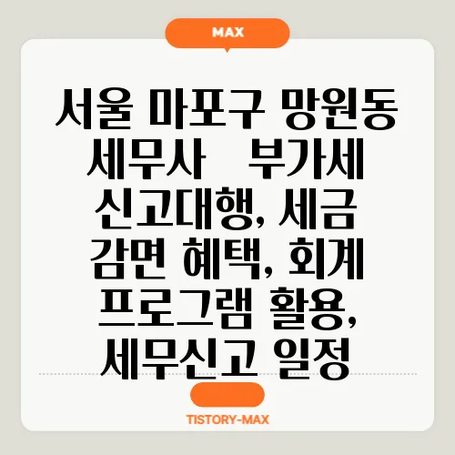 서울 마포구 망원동 세무사 – 부가세 신고대행, 세금 감면 혜택, 회계 프로그램 활용, 세무신고 일정
