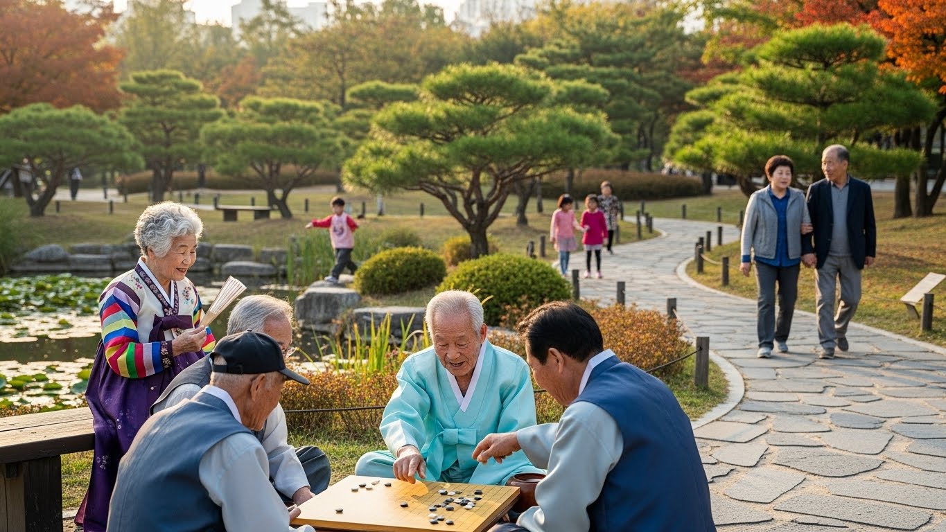 공원에 앉아있는 노인들