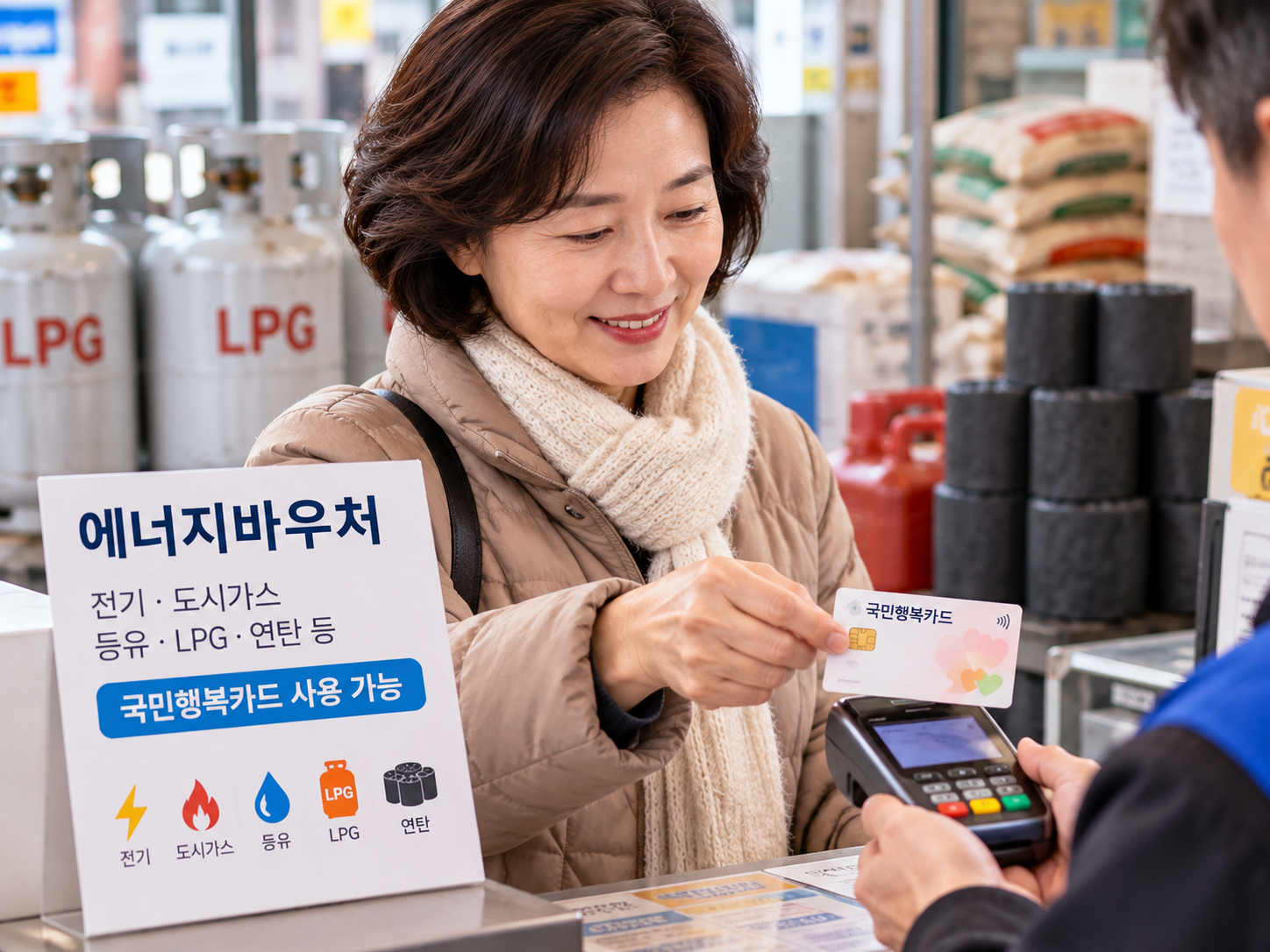국민행복카드로 난방 에너지 비용을 결제하는 모습