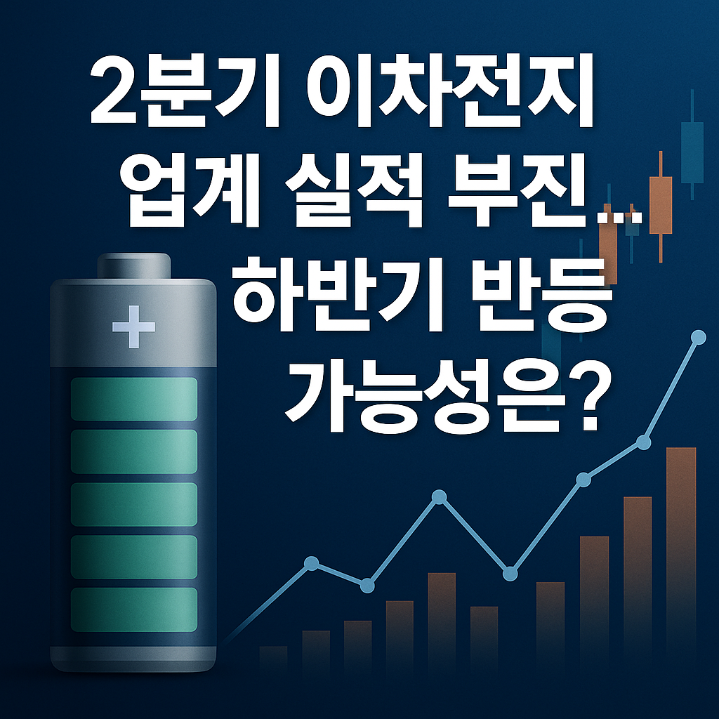 2분기 이차전지 업계 실적 부진과 하반기 반등 가능성을 묻는 배터리 및 그래프 이미지