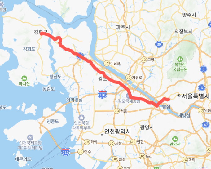 김포-서울-인천-3000번-버스-노선-지도