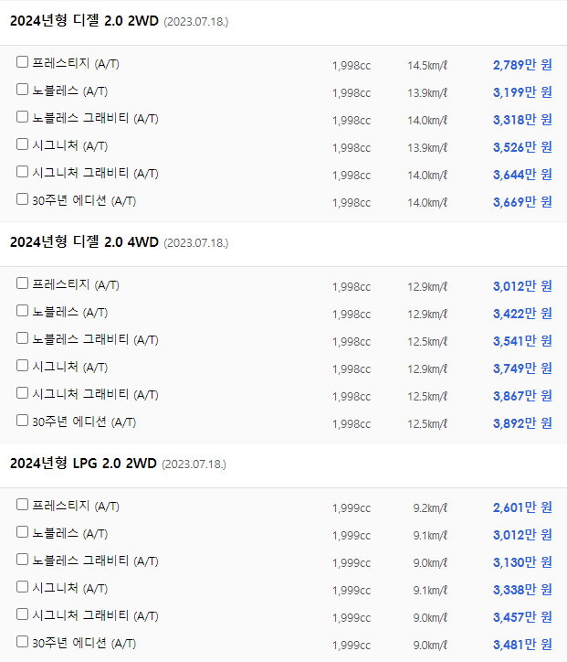 스포티지 신차 디젤 연비 가격표