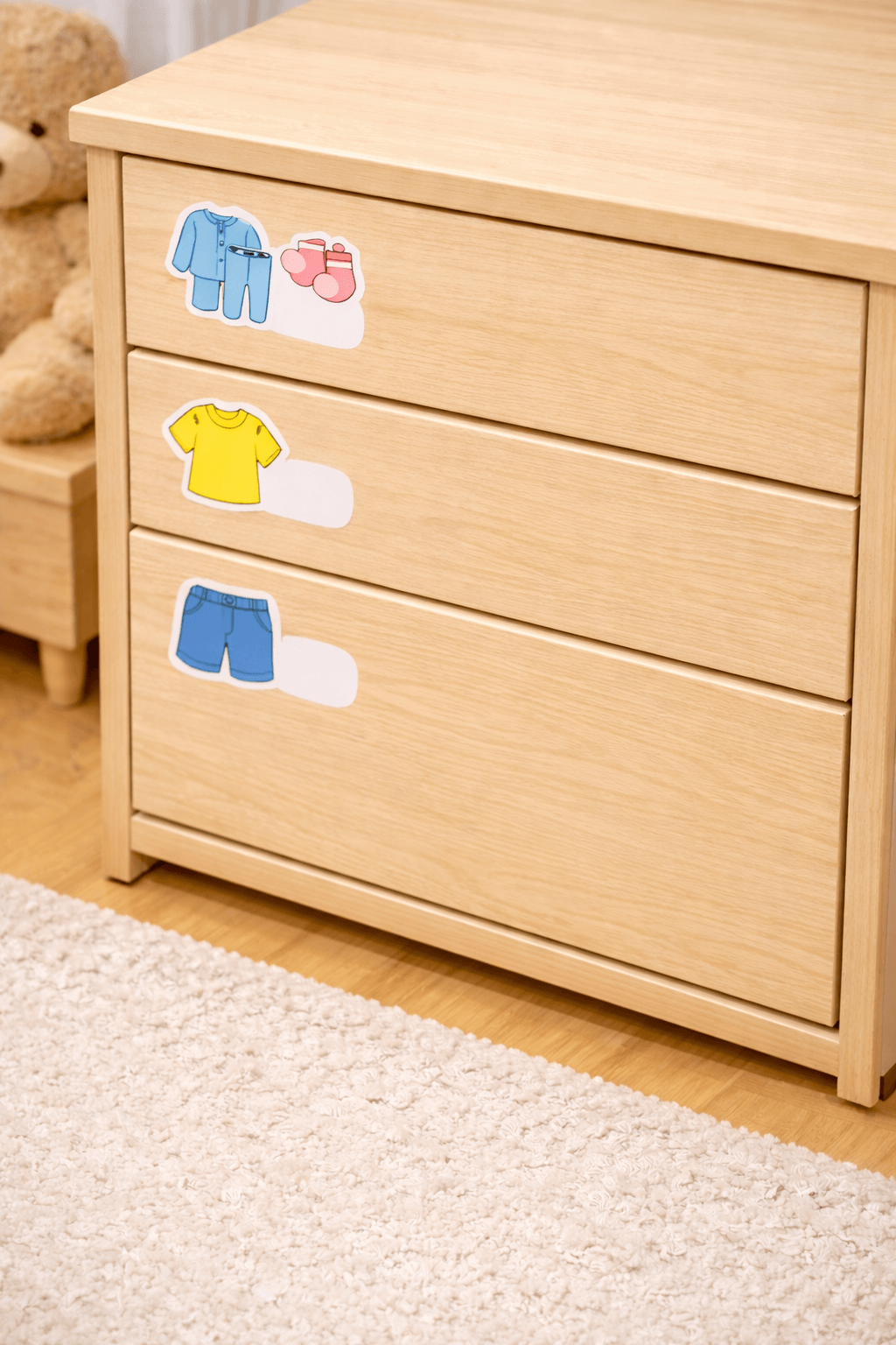 스티커로 구분된 서랍장