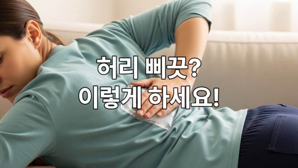 허리가 삐끗하여 조심스럽게 냉찜질하는 사람, 급성 허리 통증 완화를 위한 초기 대처법.