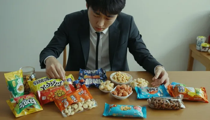 끈적이거나 단 음식을 피하며 치아 보호를 실천하는 장면