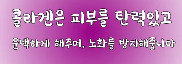  콜라겐은 피부를 탄력있고 윤택하게 해주며, 노화를 방지해줍니다
