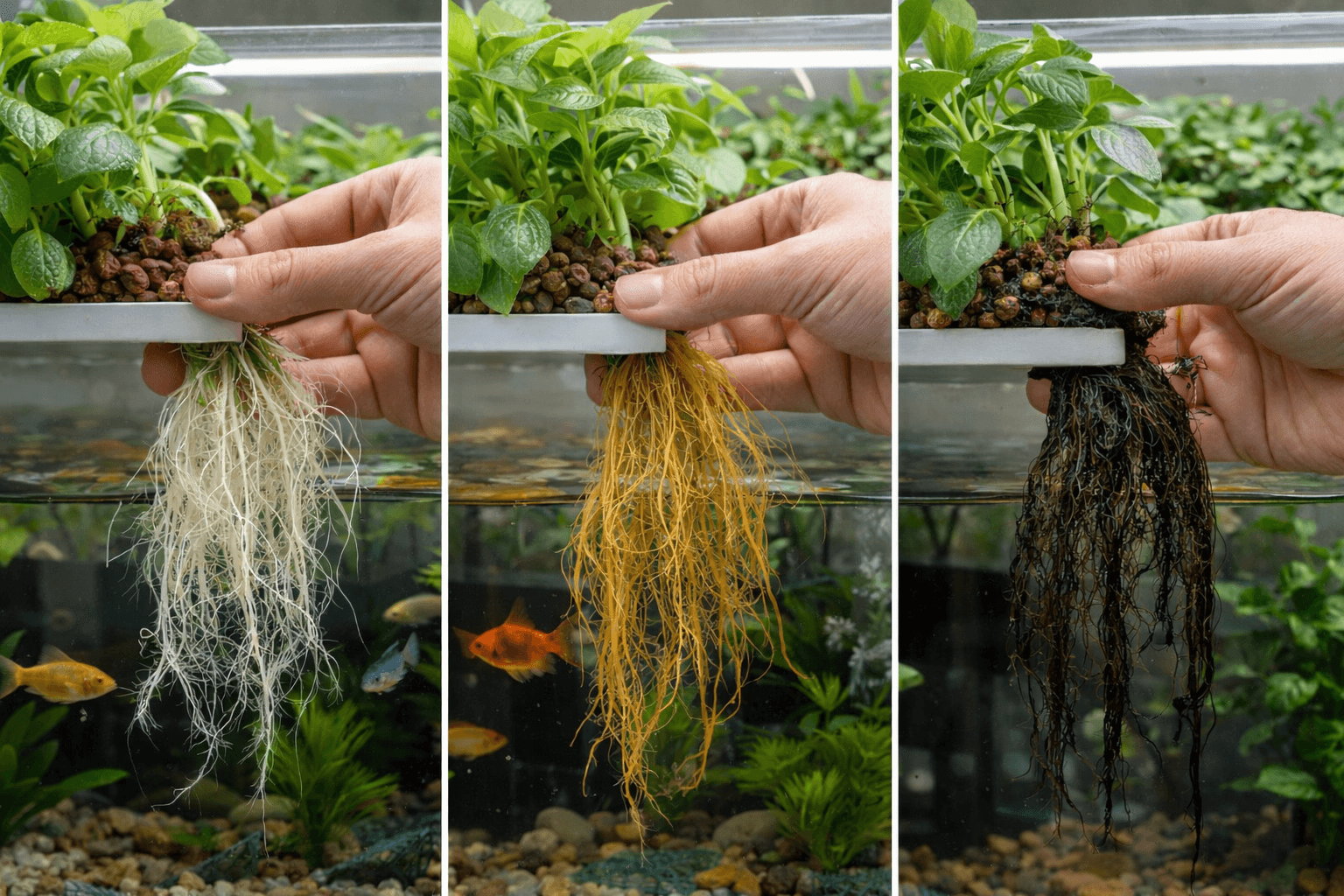 아쿠아포닉스 식물 뿌리 색깔로 보는 건강 상태 판별법
