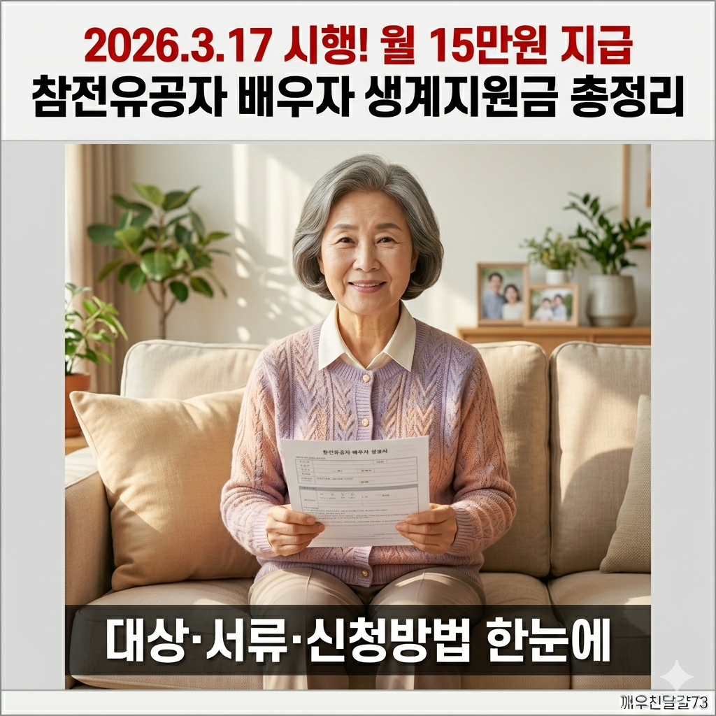 참전유공자 배우자 생계지원금 월 15만원 &mdash; 신청방법&middot;대상&middot;서류 총정리 (2026년 3월 시행)