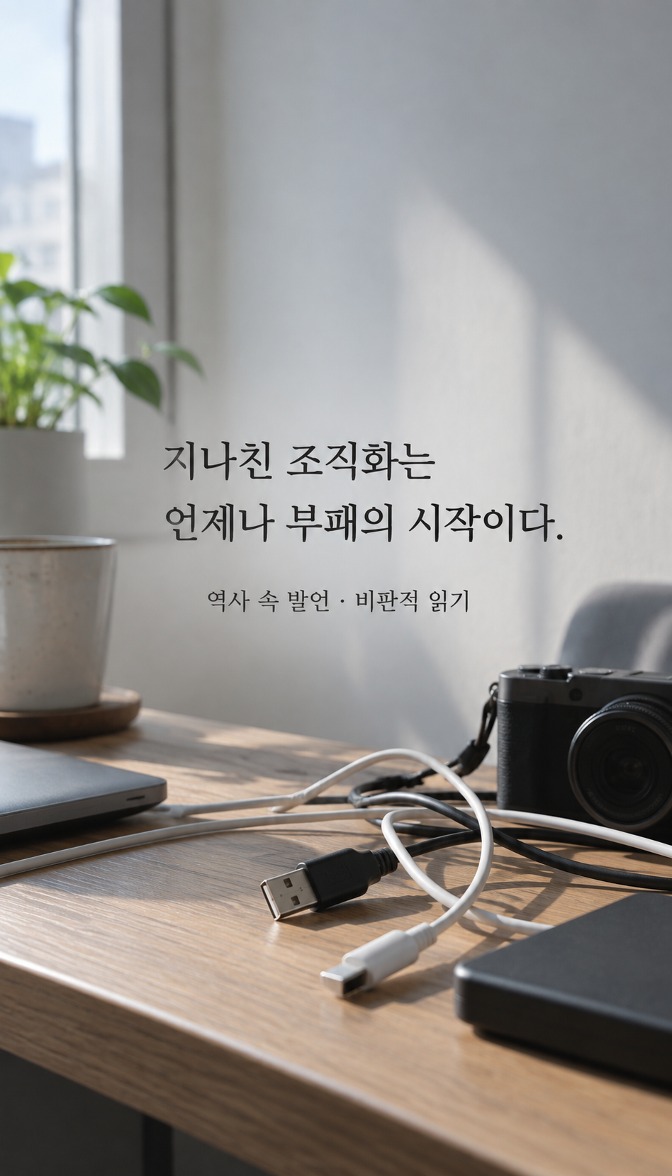 얽힌 평범한 전선과 빈 책상 — 지나친 조직화는 언제나 부패의 시작이다.