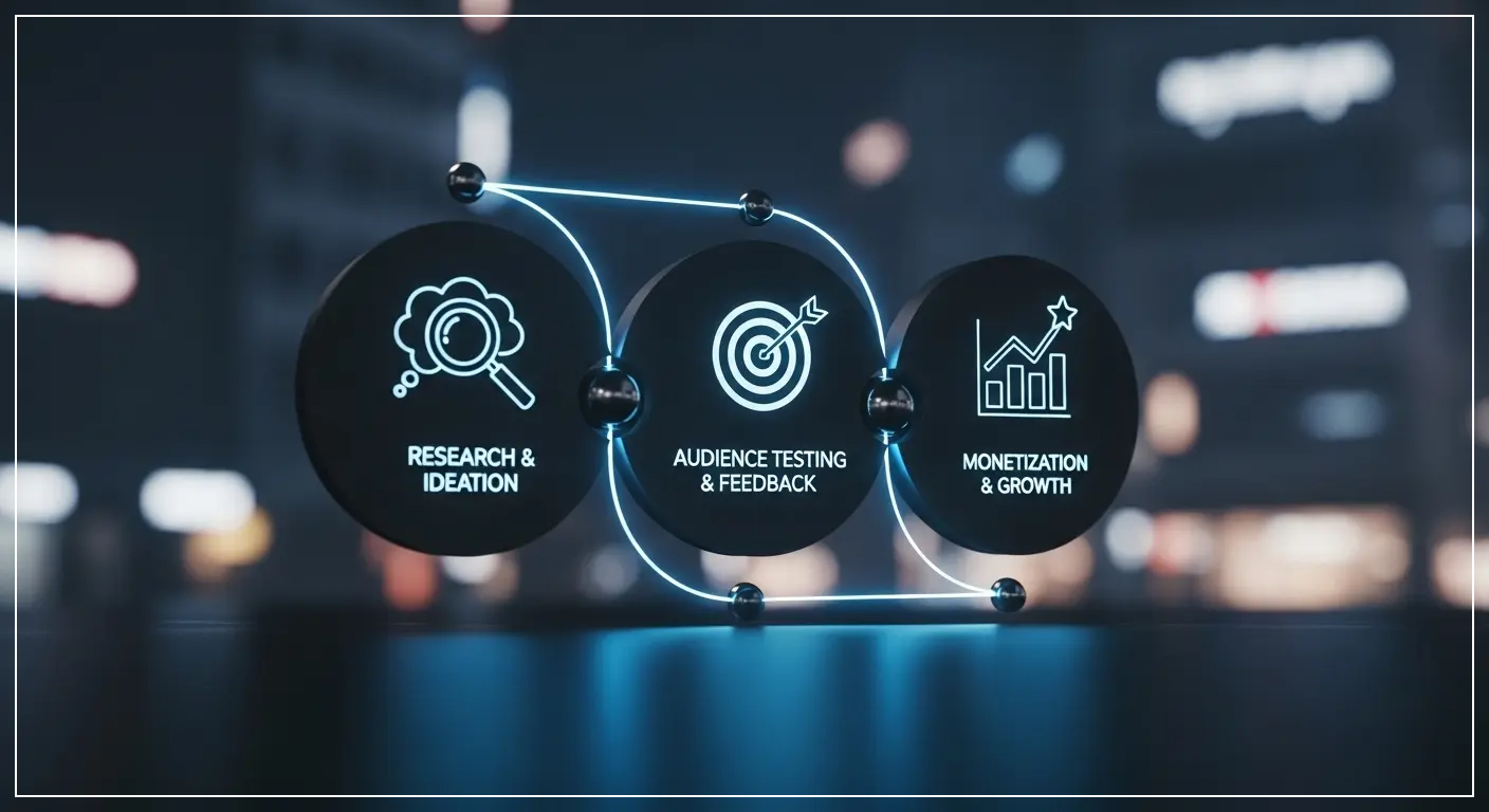 <img src="sns_niche_three_step_validation.webp" alt="SNS로 생계를 이어가는 사람들이 니치를 잡는 3단계 검증법을 상징적으로 표현한 이미지 입니다">