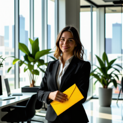 노란색편지봉투를 들고있는 회사원