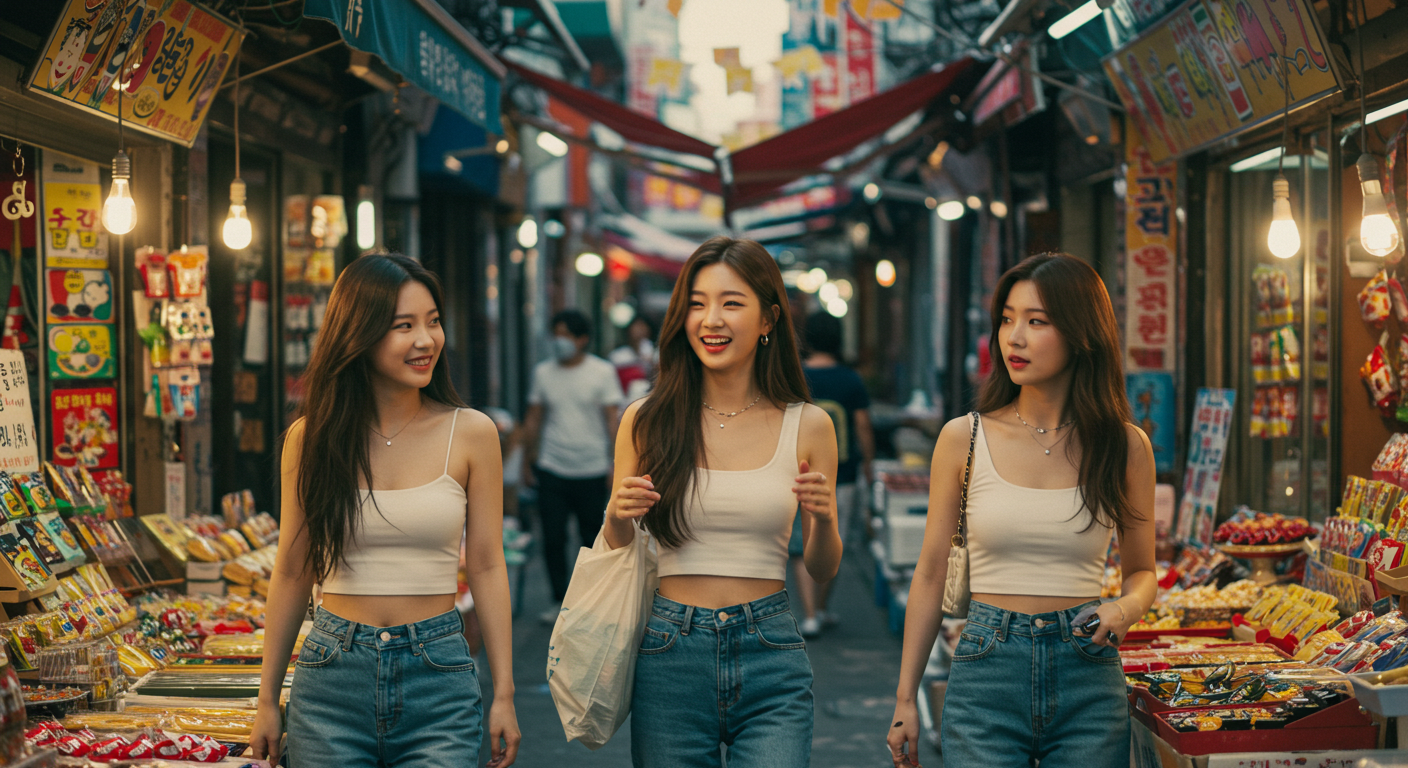 골목시장을 방문한 여자들