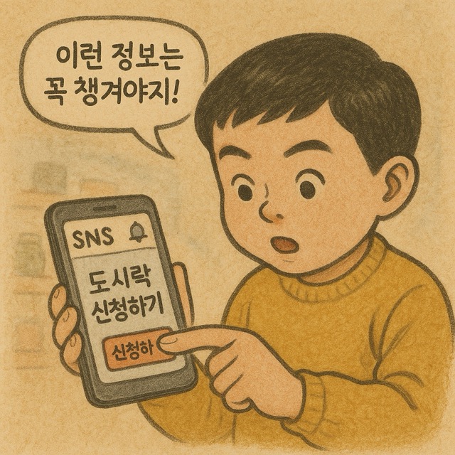 SNS 알림 보고 도시락 신청하는 장면