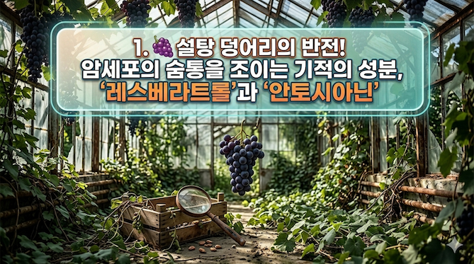 1. 🍇 설탕 덩어리의 반전! 암세포의 숨통을 조이는 기적의 성분, '레스베라트롤'과 '안토시아닌'