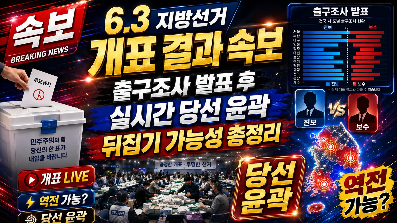 6.3 지방선거 개표 결과 속보 — 출구조사 발표 후 실시간 당선 윤곽·뒤집기 가능성 총정리