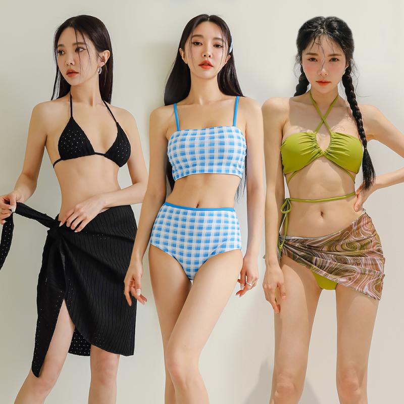 벤디스 비키니 글램 하이웨스트 크롭 홀터넥 수영복 커버업 세트