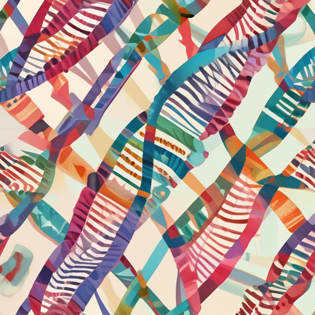 염색체 모양을 여러가지 색깔로 입혀 그려져 있음