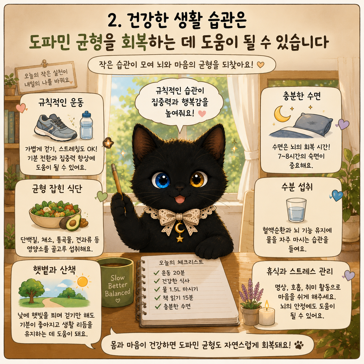 건강한 생활 습관은 도파민 균형을 회복하는 데 도움이 될 수 있습니다