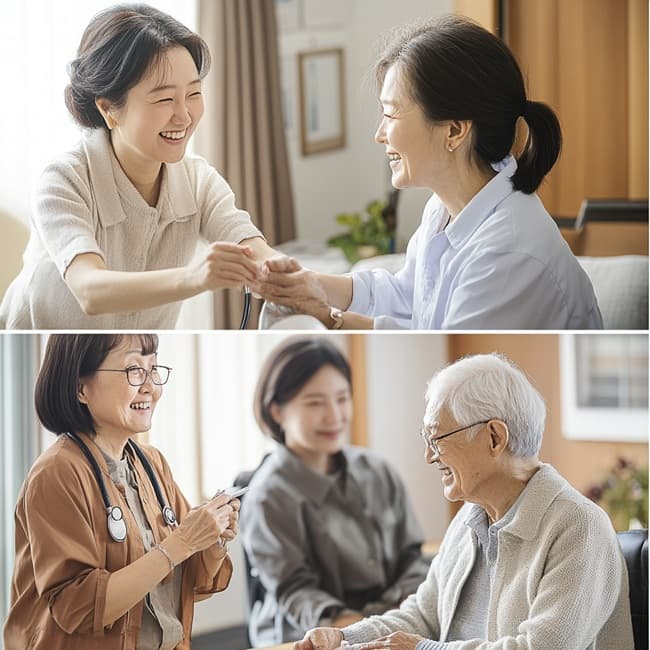 노인복지센터에서 돌봄 서비스 신청 상담 장면