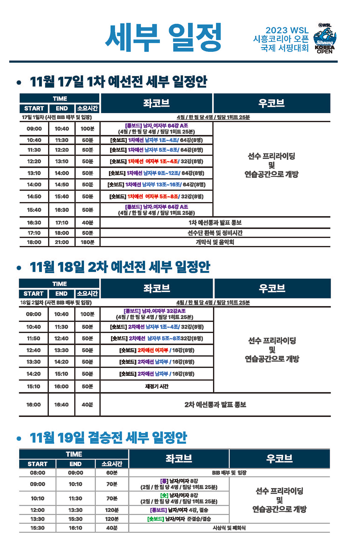 2023 WSL 시흥코리아 오픈 국제서핑대회 일정