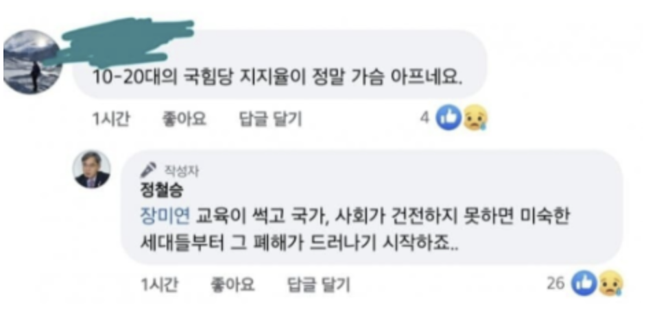 정철승 청년층 비하 댓글
