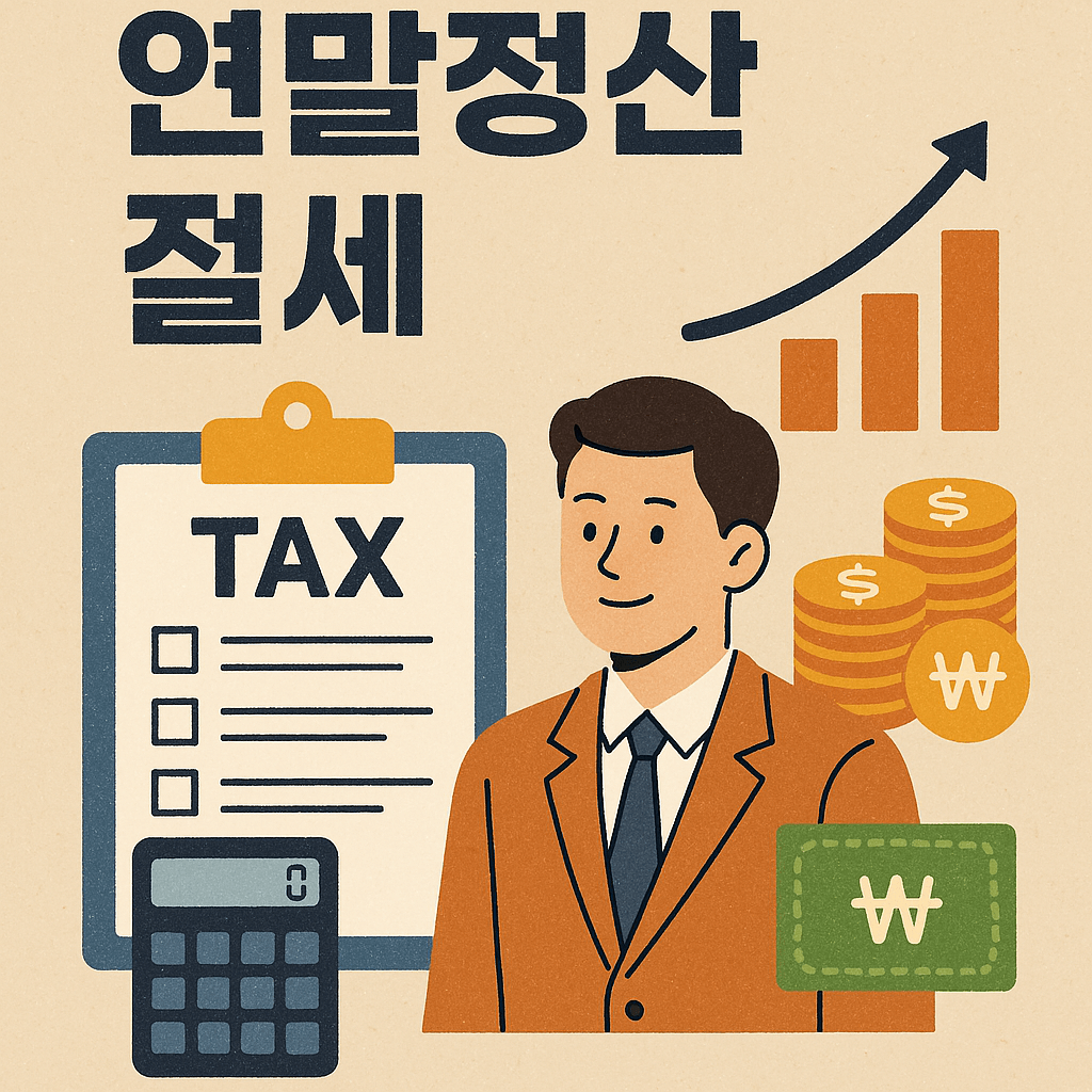 연말정산절세문자 계산기,돈,서류이미지 위로 향하는화살표