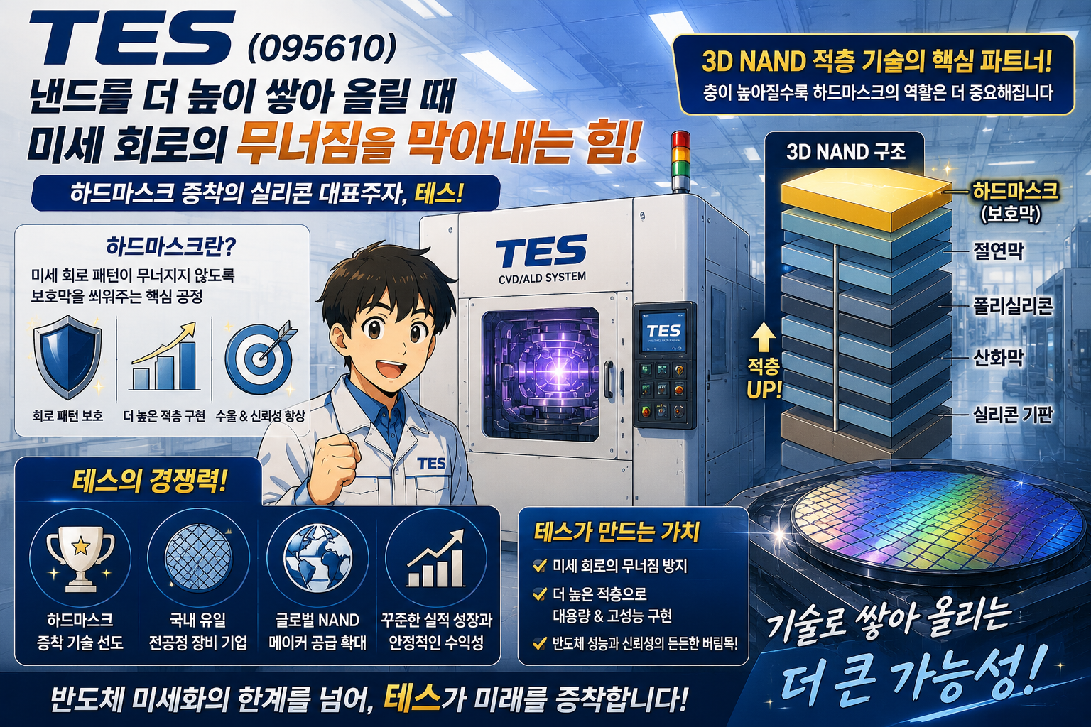테스(095610)｜낸드를 더 높이 쌓아 올릴 때 미세 회로의 무너짐을 막아내는 하드마스크 증착의 실리