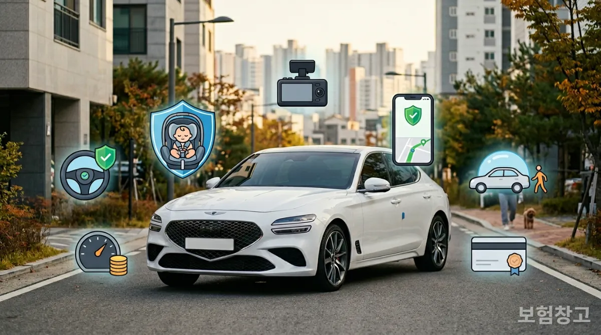 자동차보험 할인 특약 아이콘 모음 (블랙박스, 자녀 할인, 안전운전 점수)